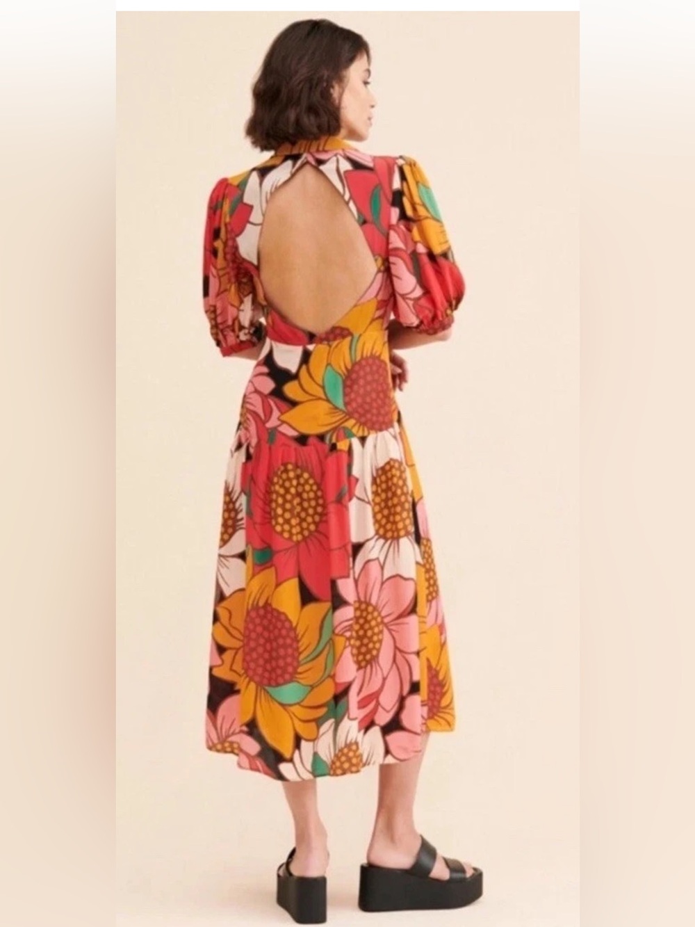 Farm Rio Sunflower Midi Dress Women's XS Open Back - Picture 4 of 8